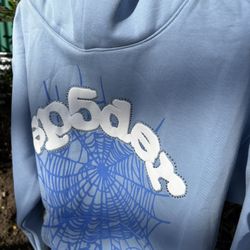 Baby Blue Sp5der Hoodie With Rhinestones 