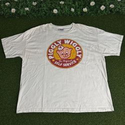 Vintage Y2K Piggly Wiggly Logo Adult T-Shirt 2XL White 100% Cotton RARE
