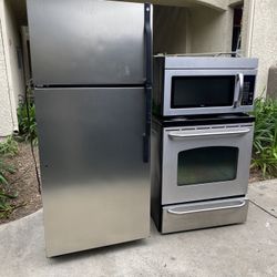 fridge, stove and microwave