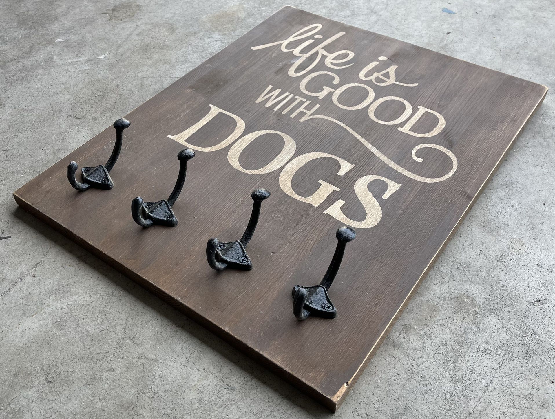 Dog Wrought iron Hooks Sign / Wooden 20”x16