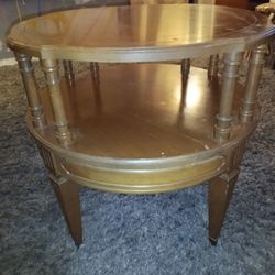 1970'S MERSAN WALNUT ROUND TIERED SIDE TABLE