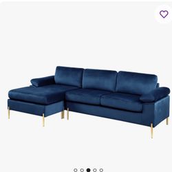 Fluery Velvet L-Shaped Sectional Couch Reversible