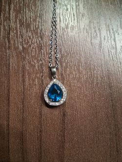 Blue Teardrop Crystal Pendant Necklace