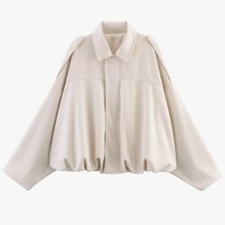 Faux Suede Bomber Jacket – Beige – Size Small – NWT Oversized Coat