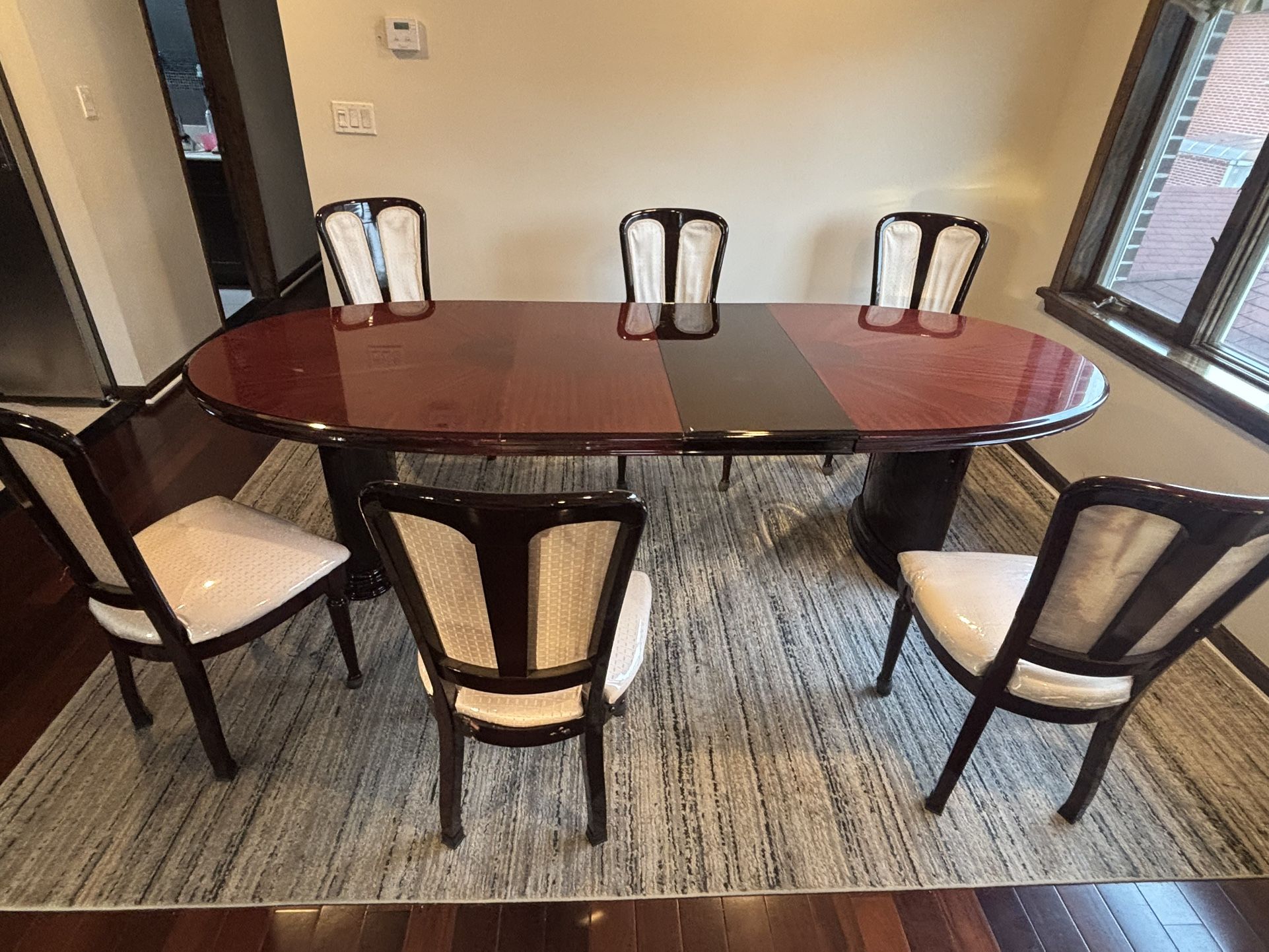 Italian Dining Table With 6 Chairs Real Wood With Glossy Finish