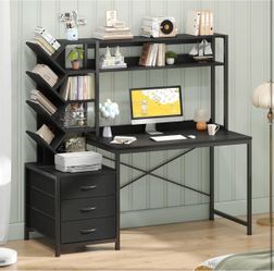 Black Reversible Desk With Bookshelf