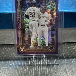 Chourio/Yelich 2025 Topps Update US233 Brewers Crew Missiles Purple Sparkle /250