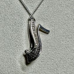 FREE SHIPPING! 925 Silver Black & White Diamond Shoe Pendant w/18" Chain #594