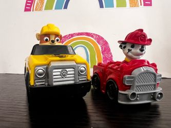 PAW PATROL MARSHALL AND RUBBLE FIGURES IN THEIR VEHICLES - 3 to 3  1/2 INCH