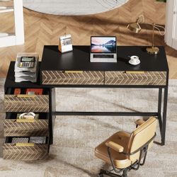 XK00553 Computer Desk with 5 Drawers, 47" Writing Table with Reversible File Cabinet