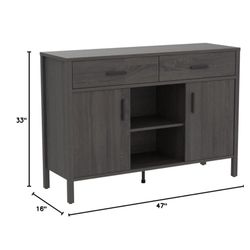 47" W Sideboard Storage Cabinet Dining Cupboard Buffet Table w/ 2 Drawers & 2 Open Shelves - Washed Black
