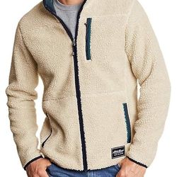 Eddie Bauer pile high Sherpa jacket zip up blue lining vintage ivory color