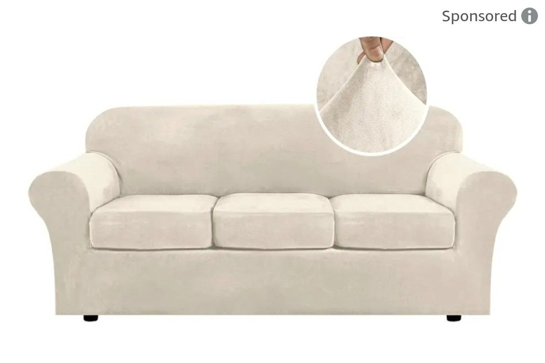 .VERSAILTEX Modern Velvet Plush 4 Piece High Stretch Sofa Slipcover Furniture Protector Form Fit Luxury Thick Sofa Cover for 3 Cushion Couch, Machine