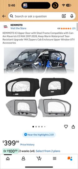 KEMIMOTO X3 Upper Door Steel Frame Can-Am Maverick X3 MAX
