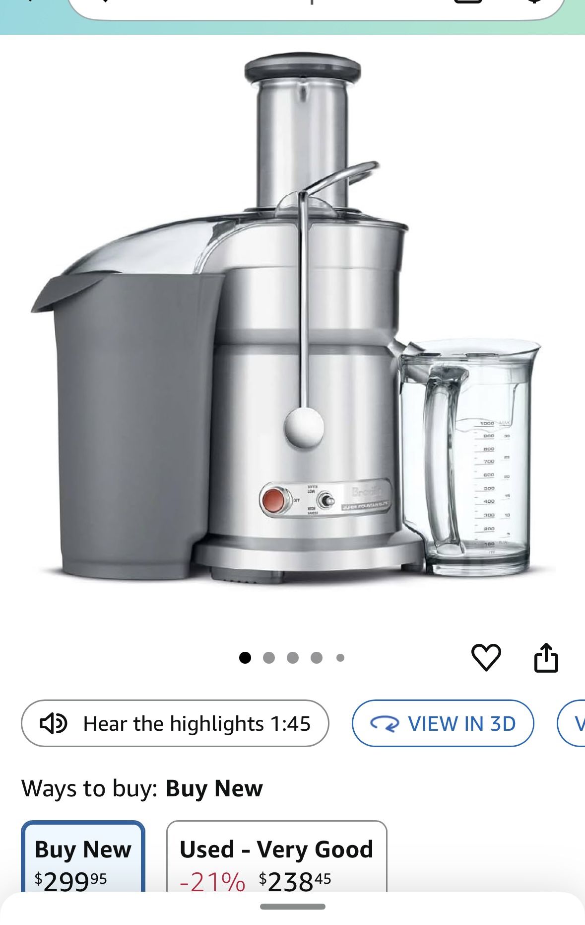 Breville Juice Fountain Elite 800JEXL, Silver complete with manual