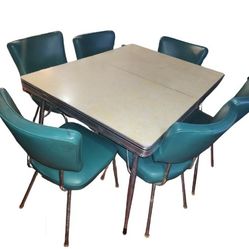 Vintage 1950's Chrome & Formica Table And 6 Chairs - Original Uphosltery And Great Info 