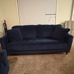 3 blue velvet couches