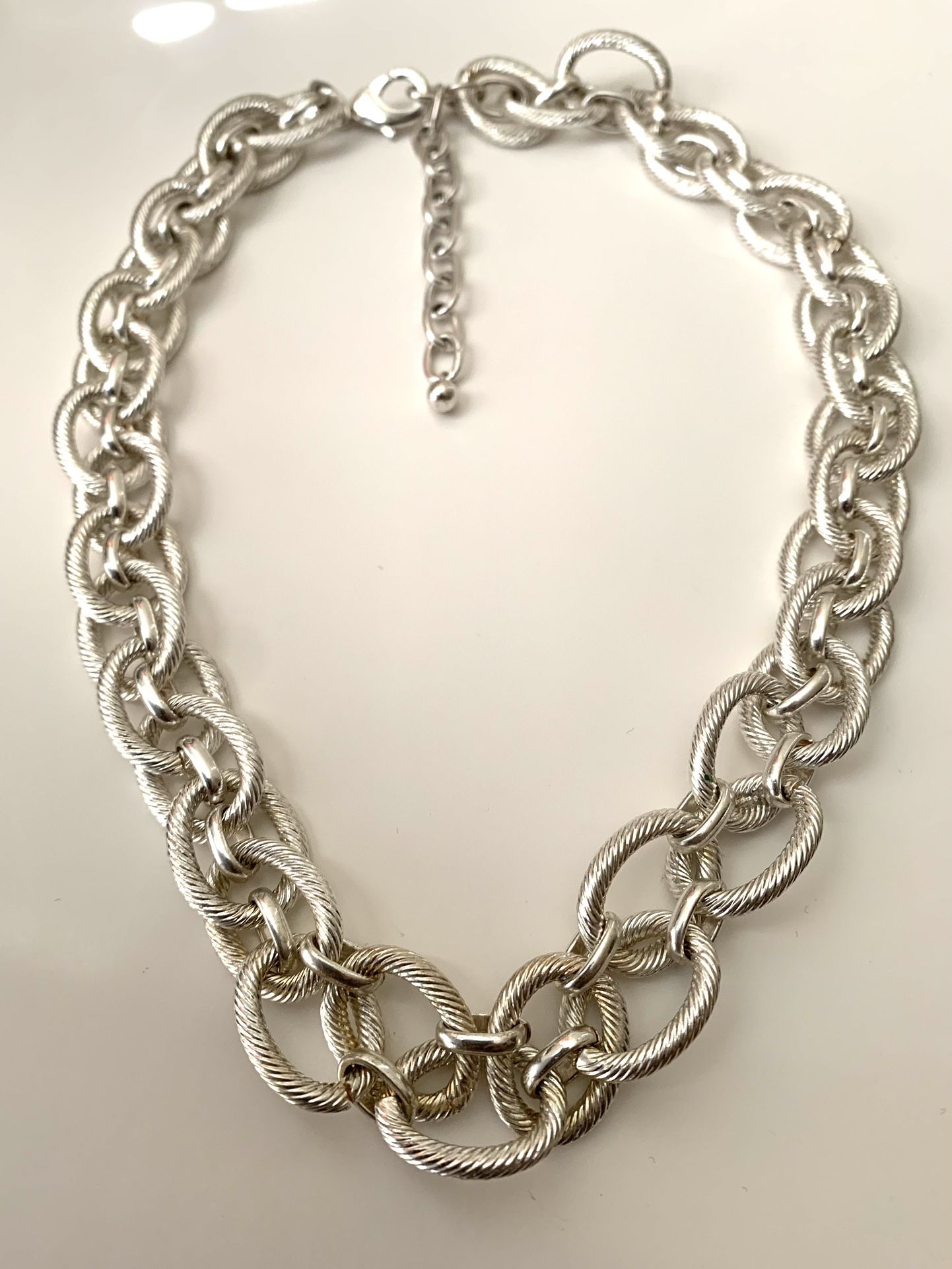 Vintage Chunky Link Silver Tone Necklace, 18”-21” Adjustible