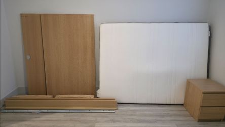 IKEA Queen-size Bed + Mattress + 2-drawer chest
