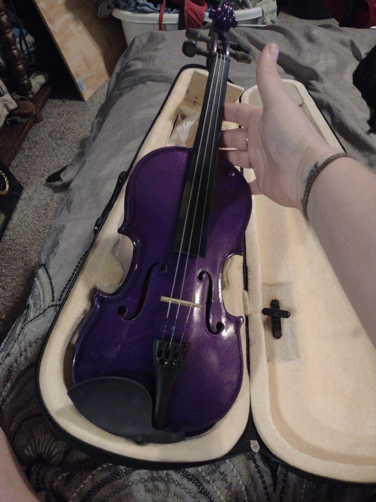Purple 1/4 Or 1/2 Violin With Case