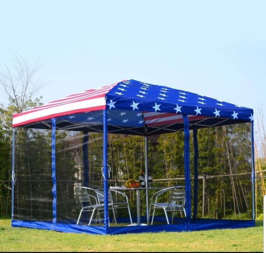 10' x 10' Flag Canopy Gazebo Tent Party Shelter Garden Outdoor Pop Up Easy Set Up