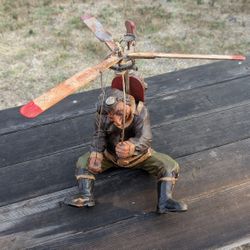 ULTRA RARE 15" Hanging Flying Pilot Sculpture by Allan Agohob - Steampunk Resin Art

