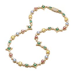 Colored gemstone tennis bracelet - highly popular in Europe and America. Diamond-studded hip-hop necklace. High-end, niche bracelet.