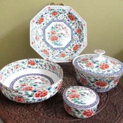 Japanse Shibata Vintage Porcelain Serving Collection Hand Painted 6 pc Set
