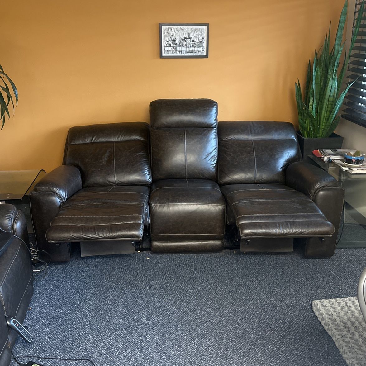 Brown Leather Reclining Sofa Couch