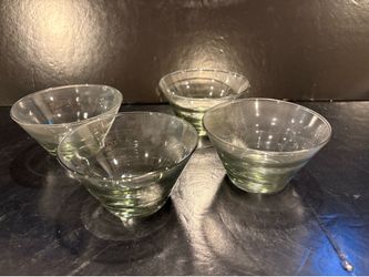 Set of 4 Vintage Small Clear / Gray Glass Condiment Serving Bowls 4” across, 2.5” high