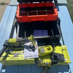 Ryobi drill grinder toolbox battery charger bundle