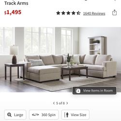 Bonaterra Sand Beige Natural Fabric 127" 2 Piece U-Shaped Sectional with Left Arm Facing Sofa Chaise | Track Arms