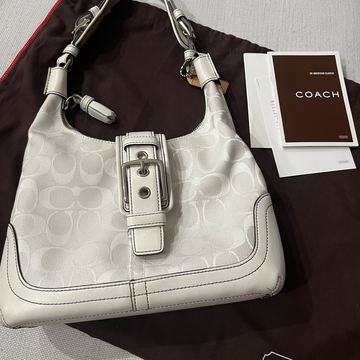 Coach Bag, Vintage, White Canvas/leather with Dust Cover Authentic
