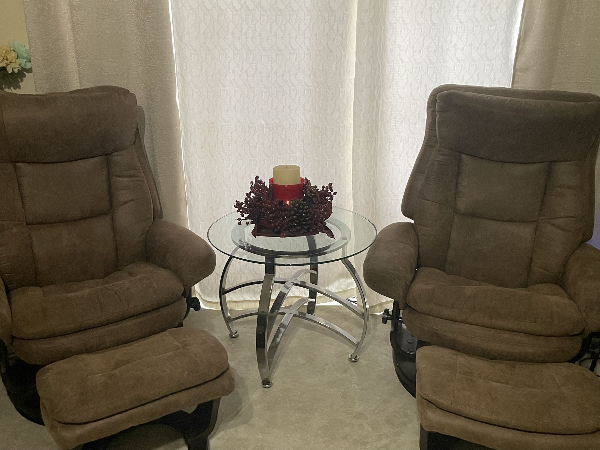 Reclining Side Chairs + Glass Table