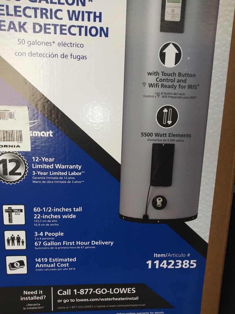 A.O. Smith Signature Premier 50-Gallon Tall 12-year Limited 5500-Watt  Double Element Electric Water Heater EG12-50H55DV for Sale in Durham, NC -  OfferUp
