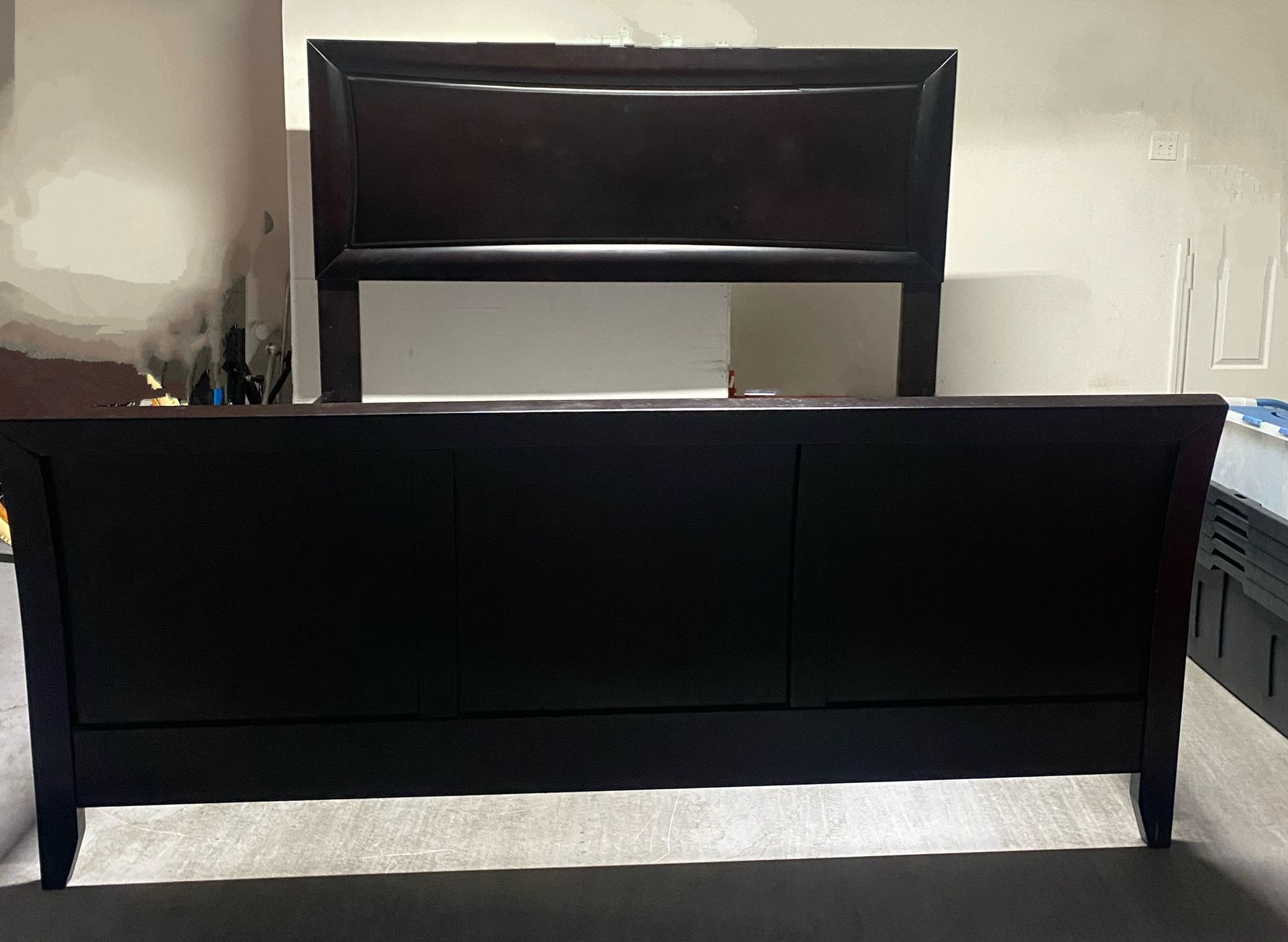 Cherry Wood King Size Head Board & Foot Board- w/Mirror