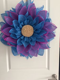 Handmade Blue & Fuchsia Floral Decorative Wreath