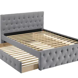 Brand new gray/biege/charcoal full linen full over twin trundle bedframe