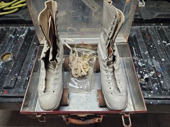 Vintage White Leather Roller Skates with Case