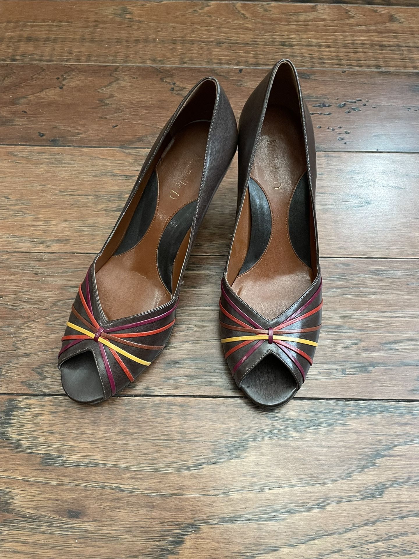 Brown Leather Heels, Size 7.5