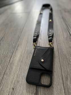 Hailey Side Slot Leather Crossbody Bandolier - Black/Gold