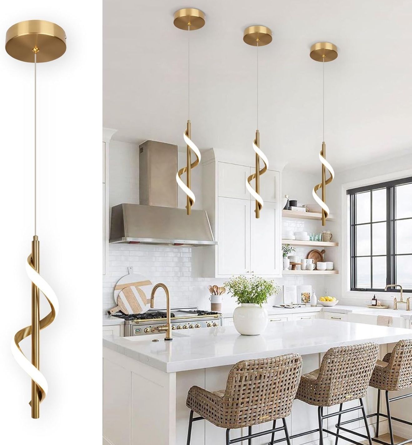 Gold Pendant Light, Spiral Modern Led