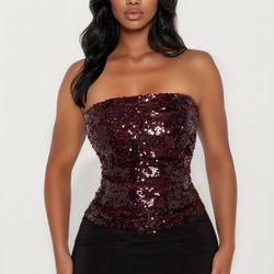burgundy sequin tube top  (1x)