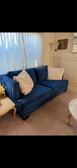 Neiman Marcus Blue Velvet sofa