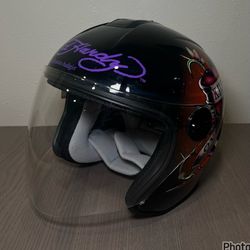 KBC AUDIGIER ED HARDY MOTORCYCLE HELMET XS 53/54 CM WOMENS “LOVE KILLS SLOWLY” 