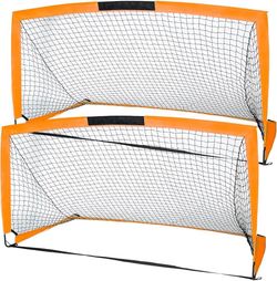 Soccer Goals, Set of 2- Size 6'x4' Portable Foldable Soccer Nets with Carry Bag for Games and Training for Backyard for Kids and Teens(Orange)