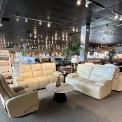 Beige Power Reclining Sofa And Loveseat