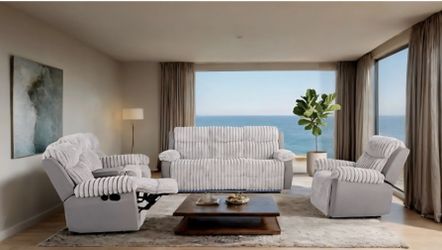 Sofa And Loveseat Manual Recliners Grey Fabric, 2 Tone Design. New Especial Price