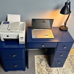 Chick Blue Desk & Filing Cabinet Set