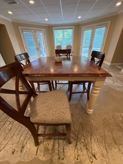 Wooden Top Dining Table with White Legs and 4 Chairs
